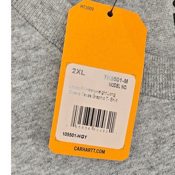 Carhartt Mens 2XL Loose Fit Heavyweight Long Sleeve Texas Graphic T-Shirt Gray - Picture 9 of 11